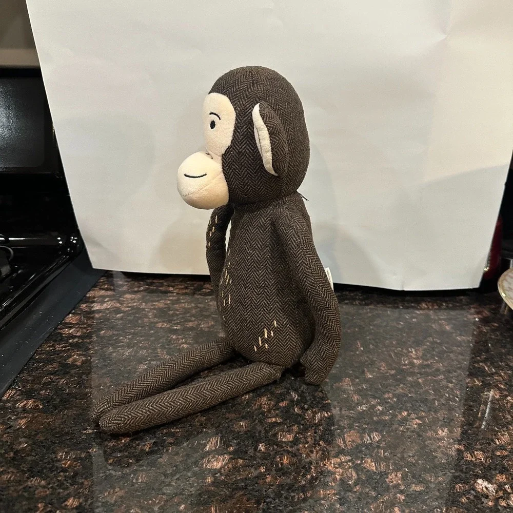 Pillowfort Monkey Figural Throw Pillow Brown Herringbone Plush 12in Stuffed Toy